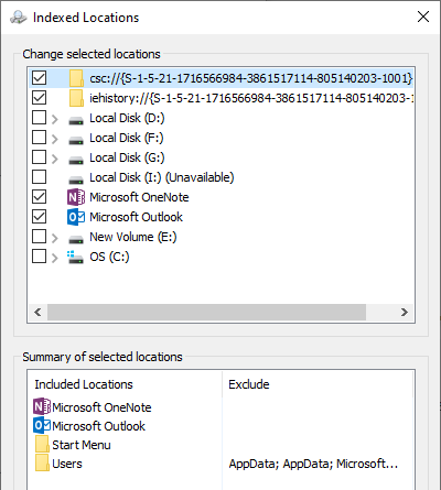 Windows index kataloger för sökplatser