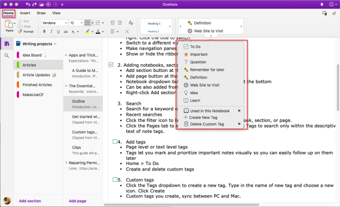 lägg till en tagg till OneNote från tagggalleriet