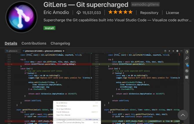 GitLens förlängning för Visual Studio Code