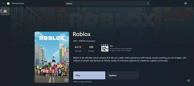 Roblox Microsoft Store App Lista på Windows