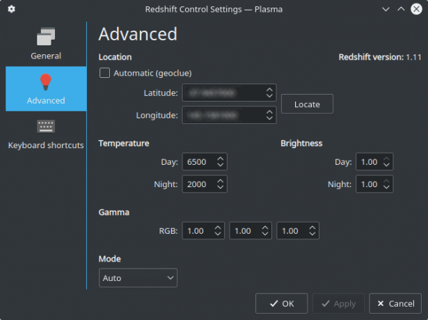 plasma redshift-inställningar