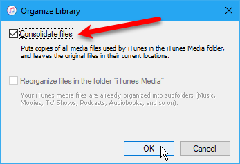 iTunes konsolidera filer