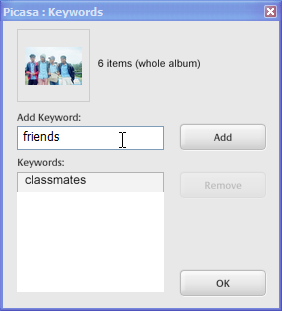 Picasa - Nyckelord för foton