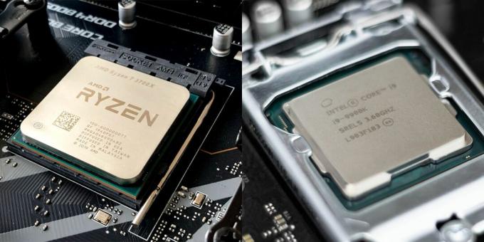 AMD-processor och Intel-processor sida vid sida