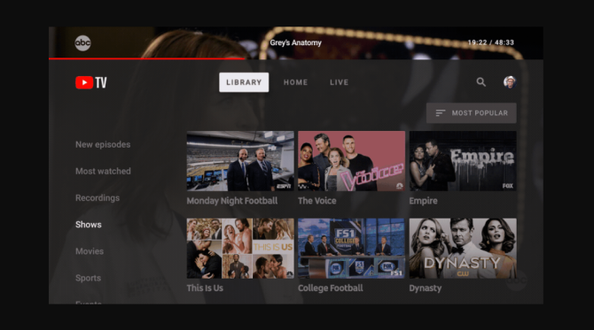 YouTube TV får sin egen dedikerade TV-app ny skärmdump av YouTube-tv-appen