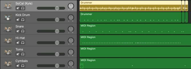 Trummisregionen förvandlades till separata MIDI-trummor