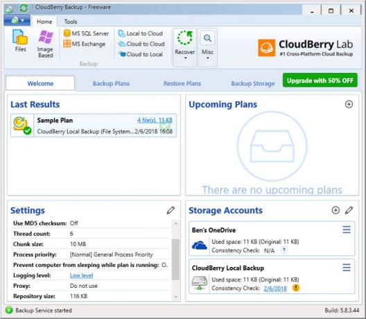 CloudBerry Backup skyddar filer på Windows, Mac och Linux 13 CloudBerry Backup välkomstfliken