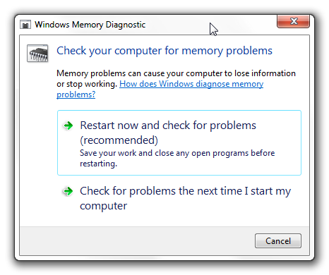 Windows Memory Diagnostic Options