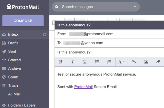 ProtonMail e-postgränssnitt