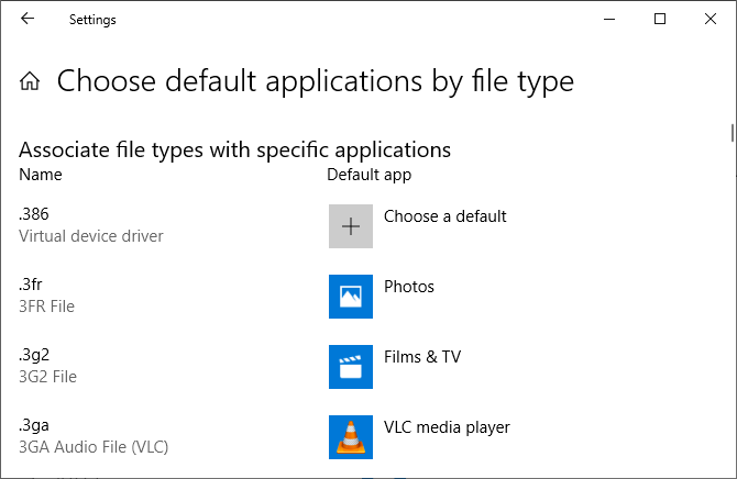 Windows 10 väljer standardappar efter filtyp