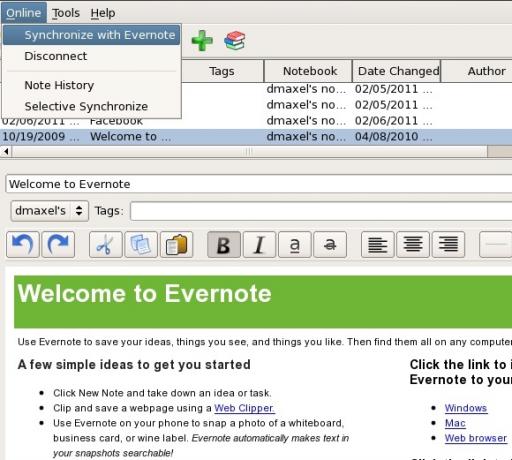 evernote-klient för Linux