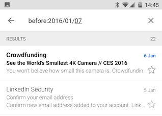 Android Gmail före sökord